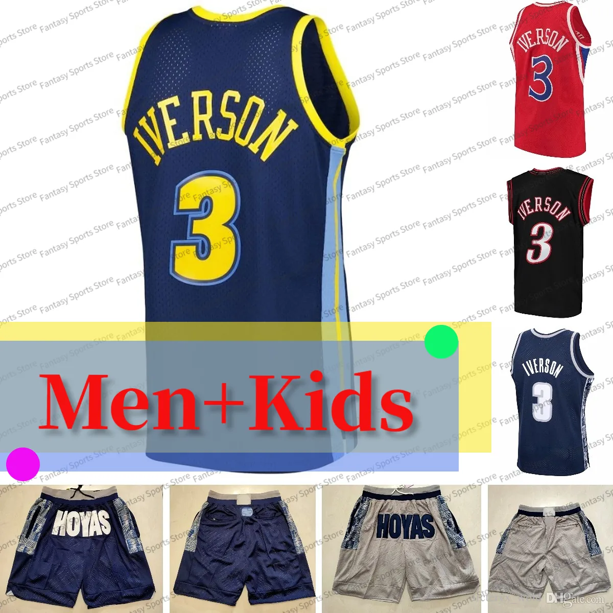 Allen Iverson Maillot de basket-ball jeunesse pour hommes Georgetown Hoyas Shorts POCKET ZIPS Stitched Classic Shirts Hommes Enfants Maillot de basketball Camiseta de baloncesto