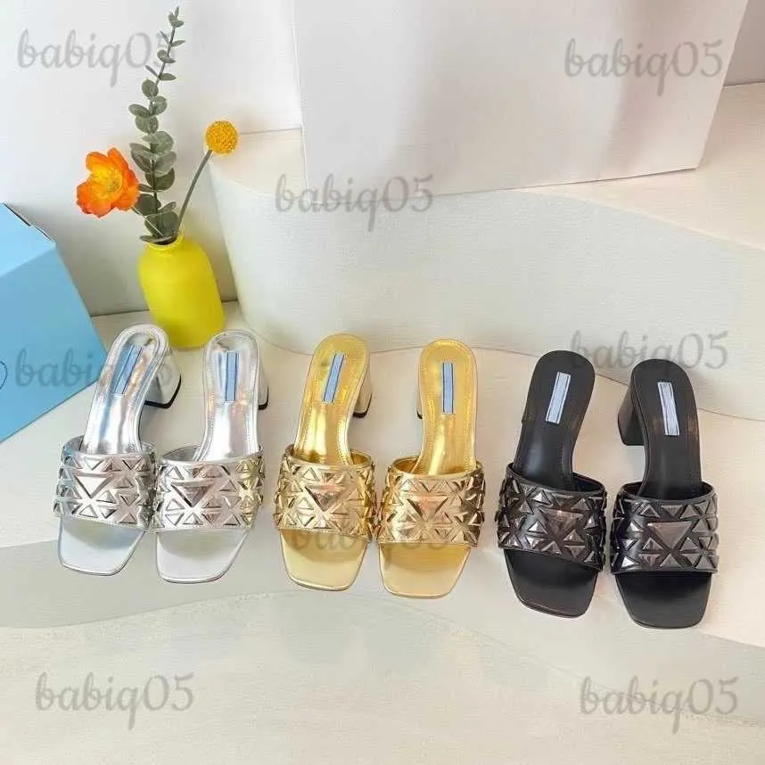 Sandals 2023 Sandals metal series coarse heel slippers can be paired with dress casual holiday women sandals T230621