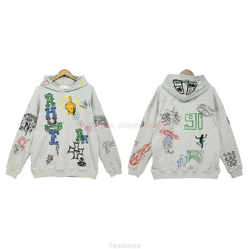 Vêtements de créateurs Sweats à capuche pour hommes Sweats à capuche Rhude Cartoon Graffiti Sweat à capuche peint à la main pour hommes Femmes Street High Street Hoodie Fashion Streetwear Pullover jacket J