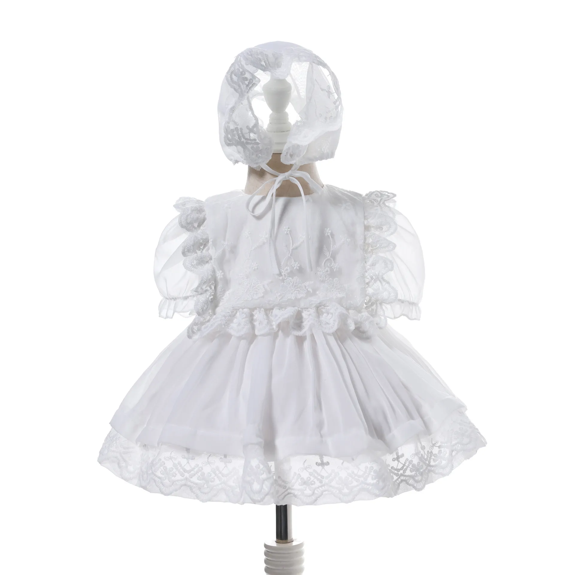 New Baby Girls Dress with Hat Toddler Maniche corte Battesimo Abito da battesimo Abito da comunione formale