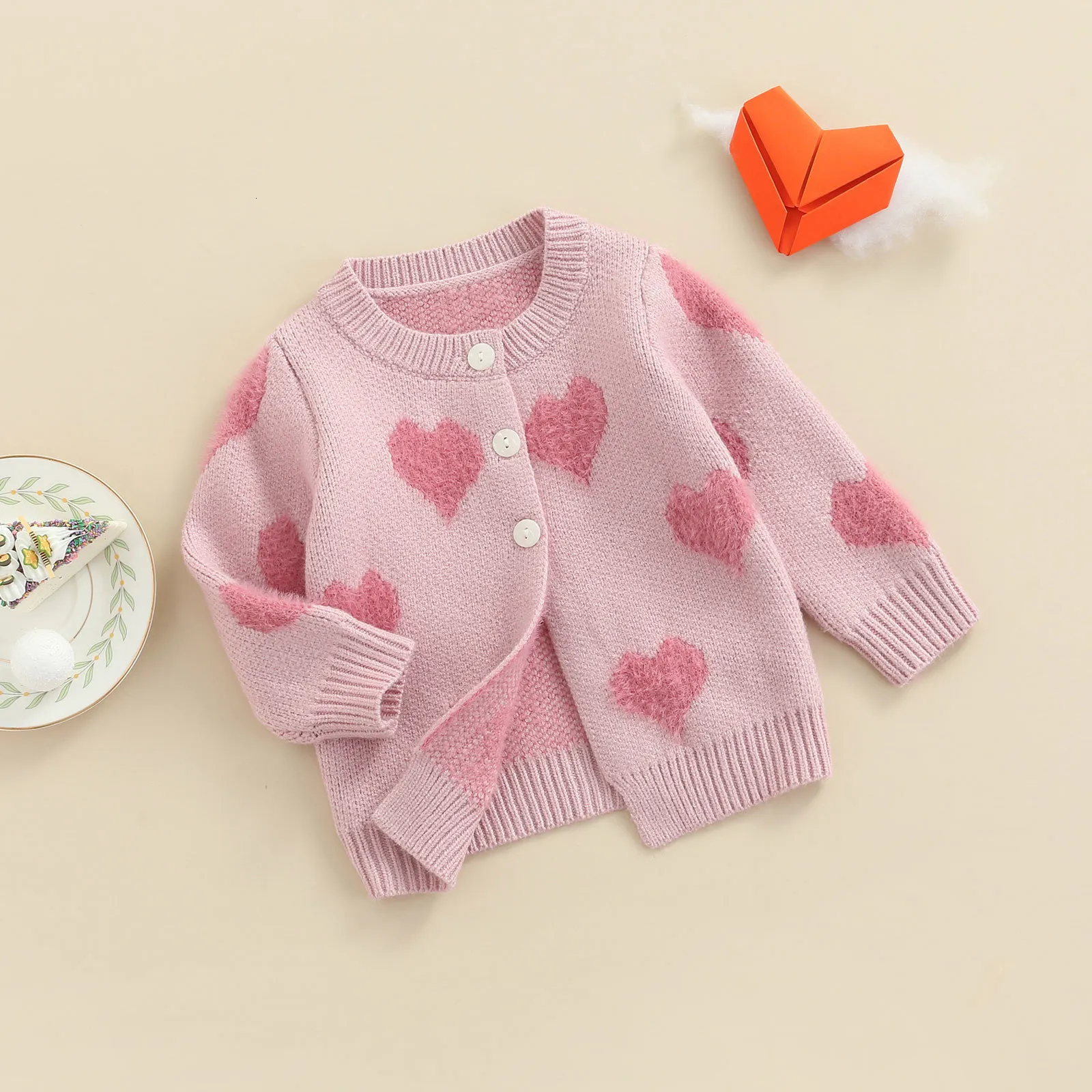 Coat Citgeett Autumn Toddler Infant Baby Girls Boys Cardigan Jackets Heart Print Long Sleeve Button Closure Knitted Sweater Tops 230620