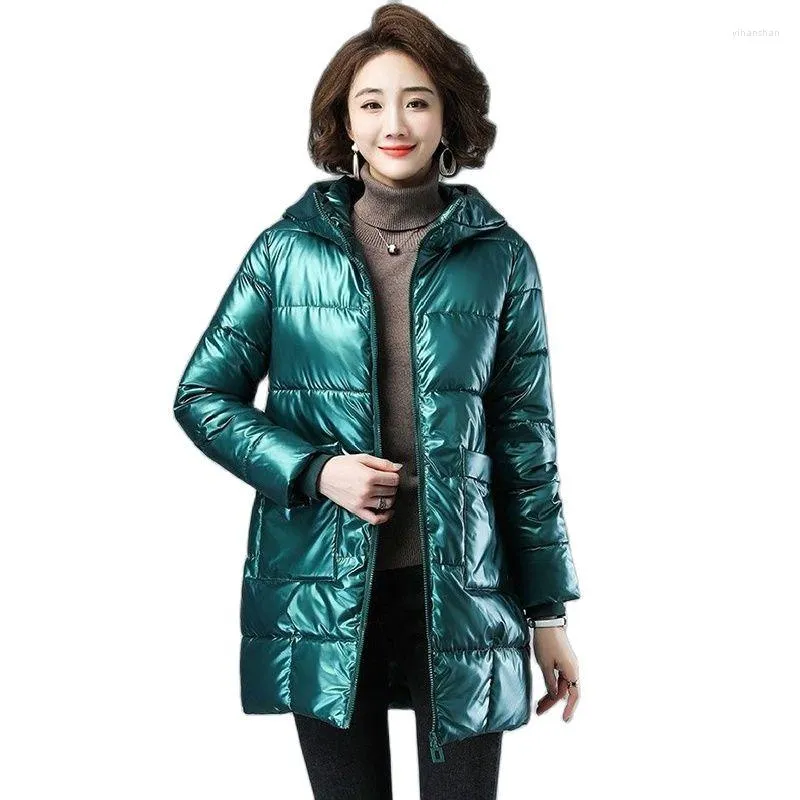 Trench Coats Feminino Parka Feminino 2023 Inverno Solto Comprimento Médio Para Baixo Jaquetas Acolchoadas Sólido Manga Longa com Capuz Gola Alta Moda