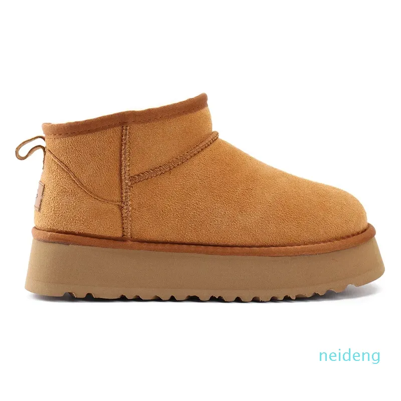 Chinelos Bota Feminina Deslizamento de Pele Clássico Mini Bota Plataforma Slip-on Camurça Mistura de Lã Conforto Inverno Designer Mules Bota