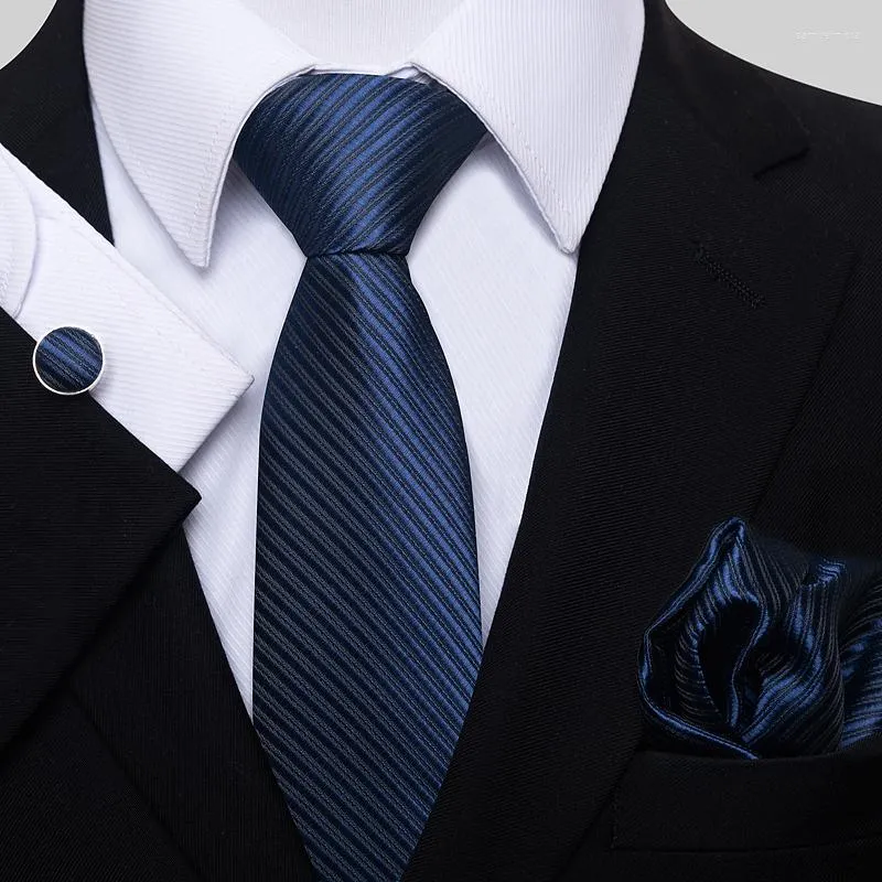Bow Ties Solid Blue Tie för män Jacquard Holiday Present näsduk manschettkroppsuppsättning slips kostym tillbehör passar arbetsplats