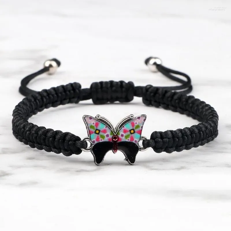 Pulseiras de elo multicoloridas pulseira trançada com cordão preto borboleta nós ajustáveis pulseiras fio feito à mão joias da sorte para casal