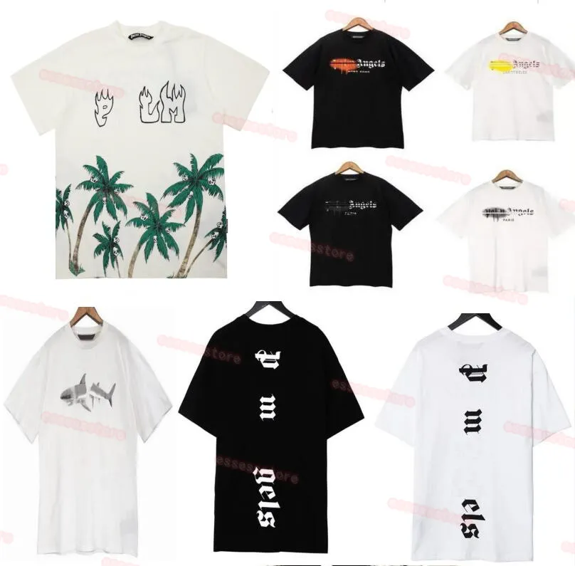 Summer Mens T-shirt Graffiti Tees Palms Palmangel City Designer Limited Inkjet Graffiti Letter Printing Men's Women's Sailboat Short-sleeved Hip Hop Tshirts