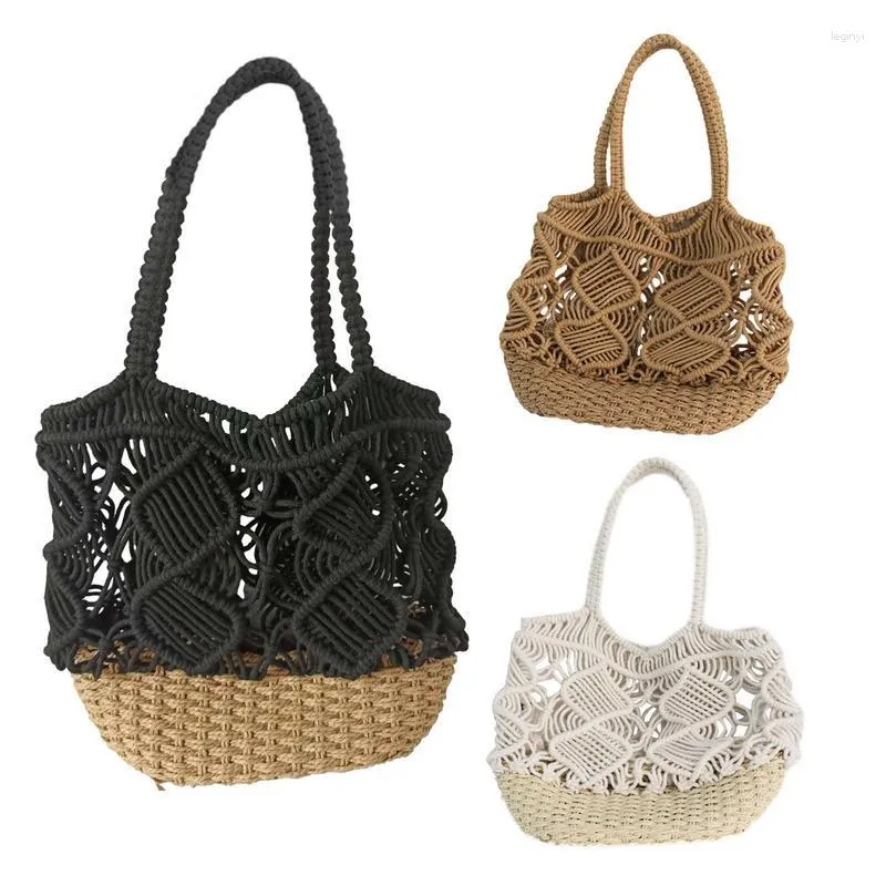 Sacs de rangement sac de plage en paille femmes creux grande capacité fourre-tout tissé épaule pour faire du shopping voyage