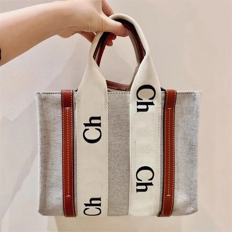 Canvas designer handbag leather beach bag versatile brown leather woody decoration sacoche classic creative letter shoulder bag tote trendy nice gifts XB039 E23