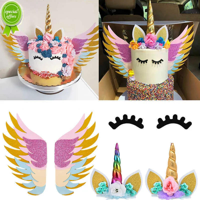 New Rainbow Unicorn Cake Topper Kids Girl Birthday Party DIY Decoration Baby Shower Wedding Favors Unicorn Theme Party Supplies