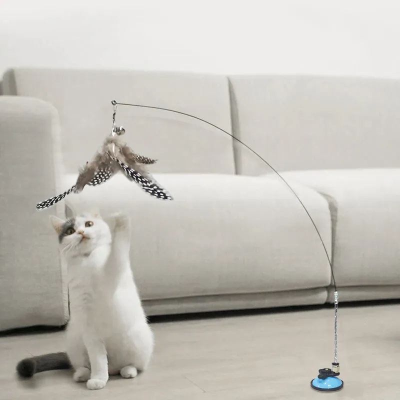 Interactive Cat Toy Funny Simulation Bird Sug Cup Feather Bird med Bell For Kitten Play Chase träning Cat Toy Supplies