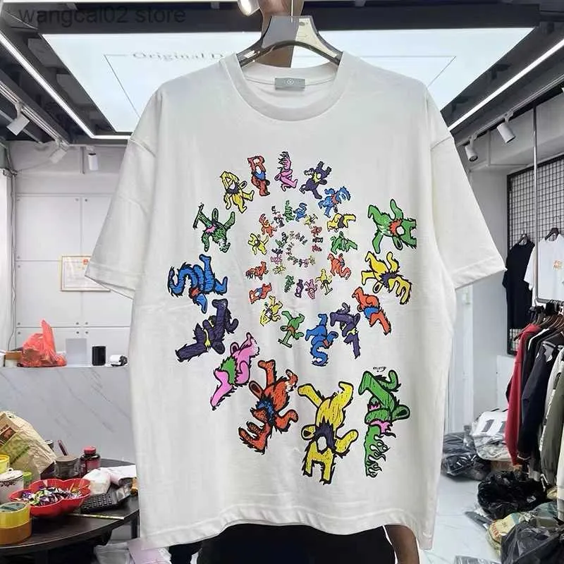Camisetas de hombre Primavera y verano nuevo oso retro letras abstractas impresas camiseta de manga corta T230621