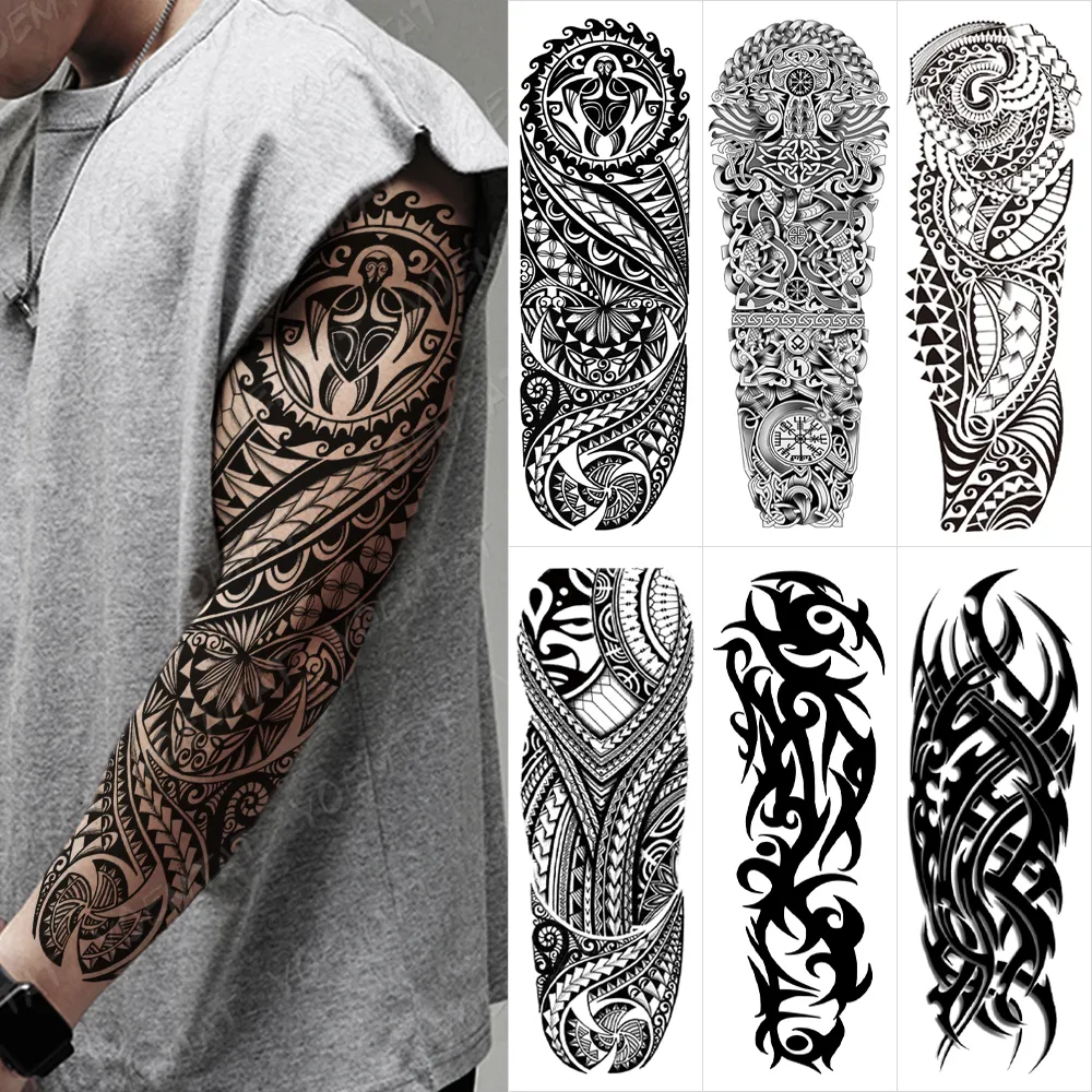 Waterproof Fake Tribal Tattoo Sleeves Set 6 Large Arm Sleeves With