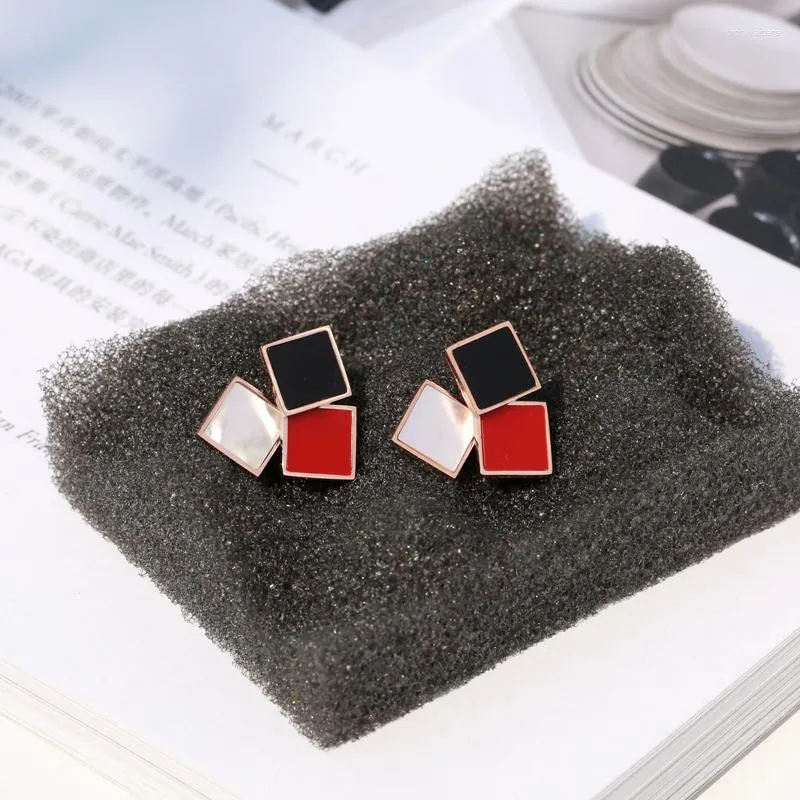 Stud Earrings YUN RUO 2023 Fashion Three Colors Rhombus Earring Woman Rose Gold Color Titanium Steel Jewelry Girl Birthday Gift Not Fade