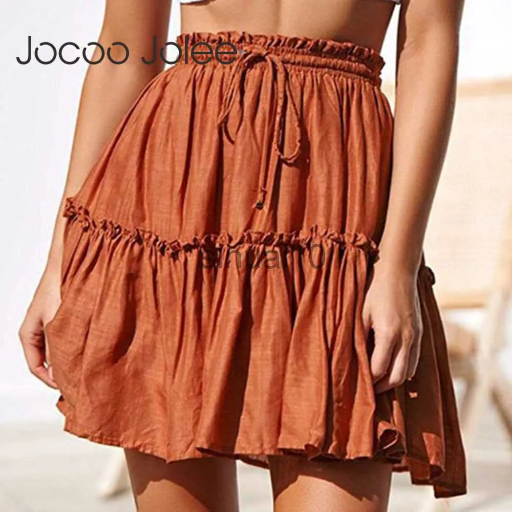 Юбки Jocoo Jolee Summer Short Short Women Women Vintage Ruffled Mini Mini Mini Skirt с стволами повседневной бохо