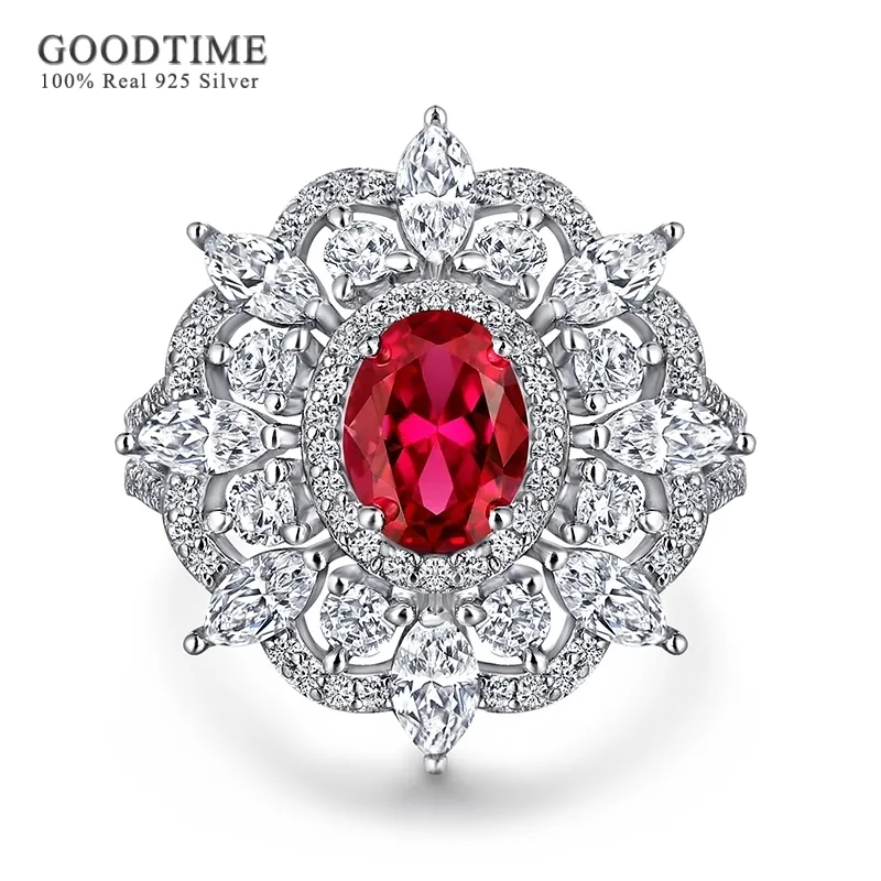 خاتم زواج Solitaire Ring للنساء Pure 100 ٪ 925 Sterling Silver Red High Carbon Gemstone Ring Hight Valentine Gift for Girlfriend 230620