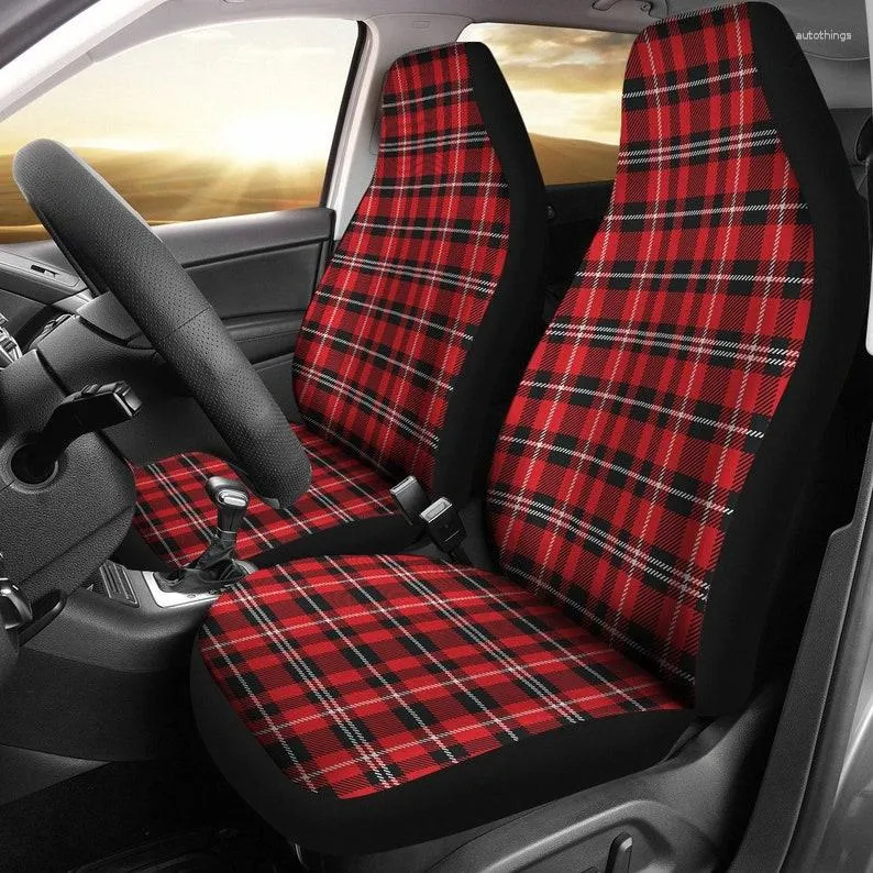 Capas para banco de carro vermelho preto e branco xadrez Tartan ou protetores de caçamba dianteiros universais para SUV