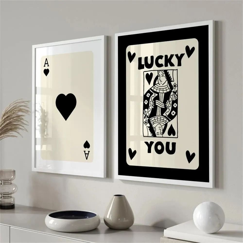 Lucky Ace Poster Abstract Black Beige Canvas Målning Spader Ett konsttryck modernt nordiskt kort spel vägg bild vardagsrum dekoration sovrum hem dekor w1