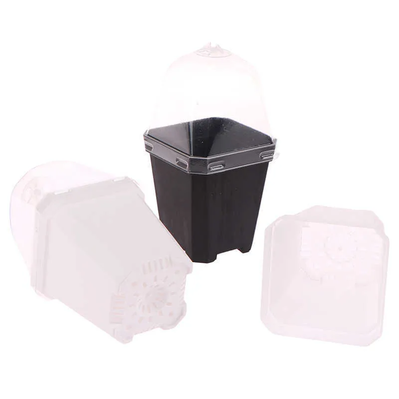 Pots de jardinières 5 pièces, petit Pot de fleur carré avec dôme d'humidité, Pot de jardinage Transparent, Pots de démarrage de fleurs carrés