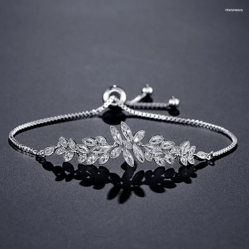 Link Armbanden JUNZI Fashion Leaf Zirconia Verstelbaar Voor Vrouwen Prachtige Elegante CZ Crystal Bruids Bruiloft Sieraden Verjaardagscadeaus