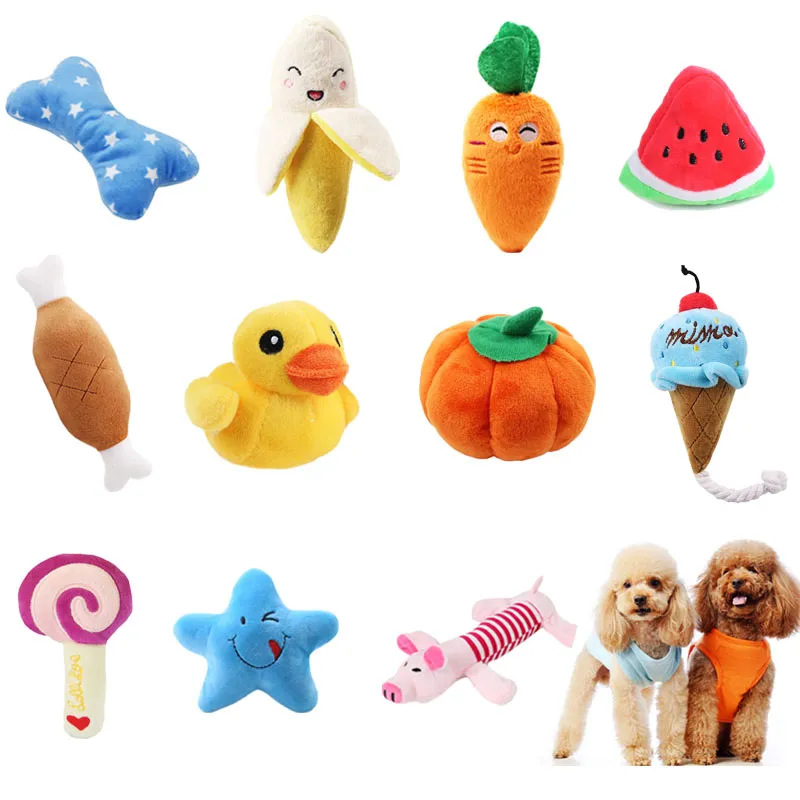 Pão de pelúcia 1pc Brinquedos de pelúcia para cães Sorvete de osso estridente Cenoura Cachorro Brinquedo para mastigar Brinquedos interativos para gatos Brinquedos de som para cães de estimação para cães pequenos