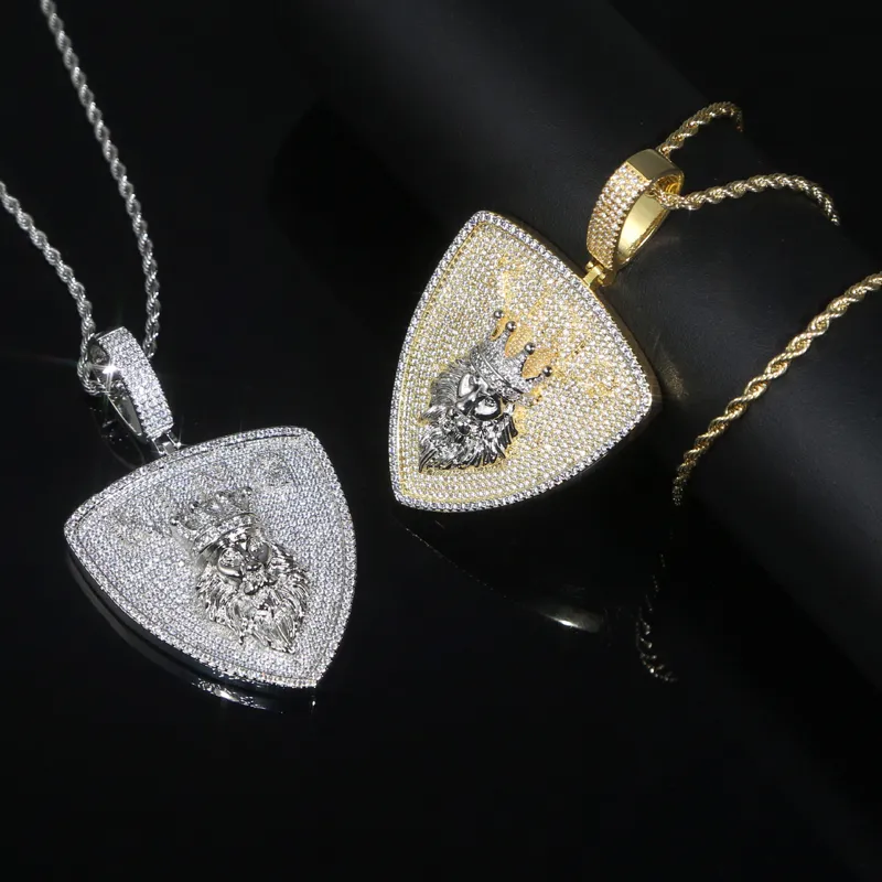 King Letter Lion Pendant Necklace for Men Boy 5A Cubic Zircon Full Paved Hip Hop gift Jewelry