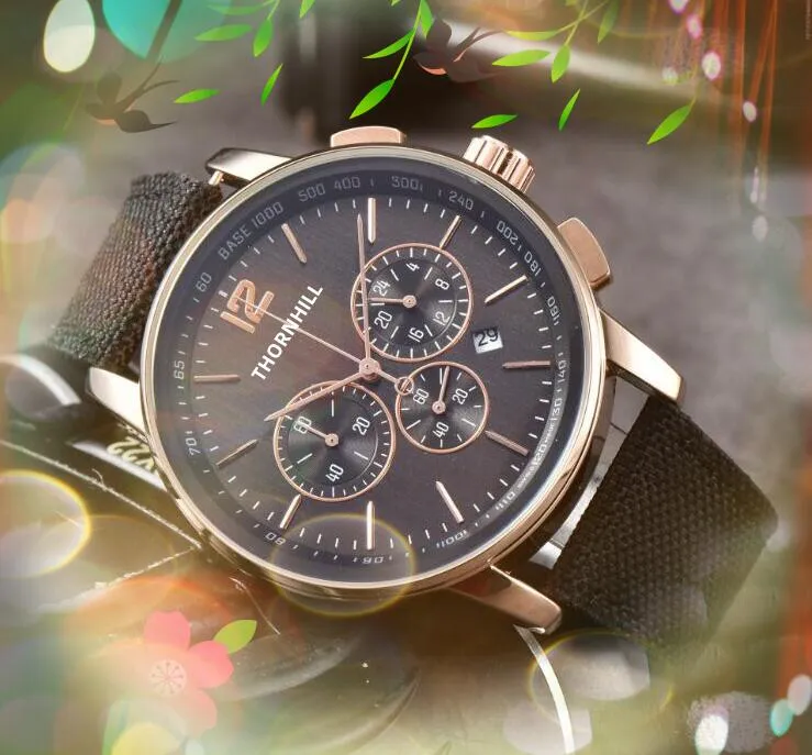 Seis agulhas tecido couro cinto relógio 41mm submostradores trabalho moda relógio masculino esportes de alta qualidade japen vk quartzo cronógrafo presentes do dia relógio de pulso montre de luxe