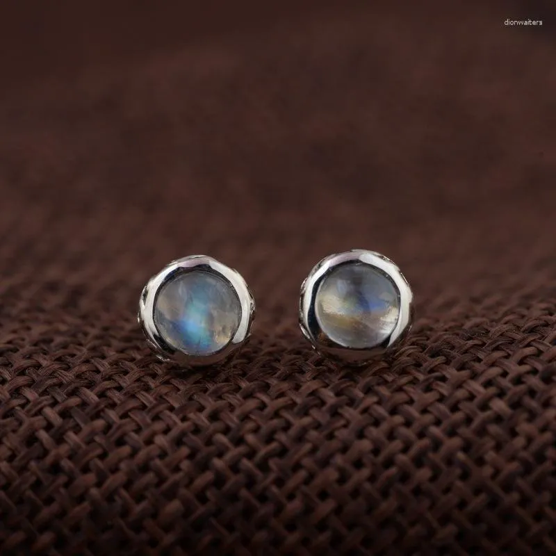 Stud Earrings S925 Silver Antique Craft Simple Fashion Round Exquisite Female Model