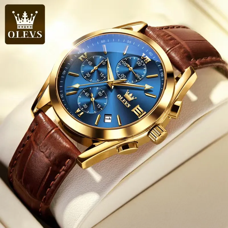 Olevs Multifunctional sports three eye six needle timing quartz watch waterproof calendar men's watch 40mm