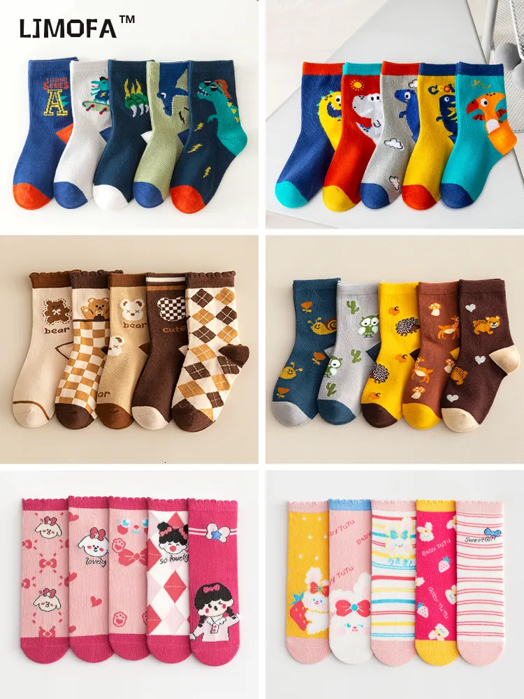 Enfants Chaussettes LJMOFA 5 Paires Coton Enfants Chaussettes Dinosaure Dessin Animé Mignon Toddler Filles Chaussettes Casual Sport Garçons Chaussettes Chaussettes Chaudes Pour Bébé C159 230620