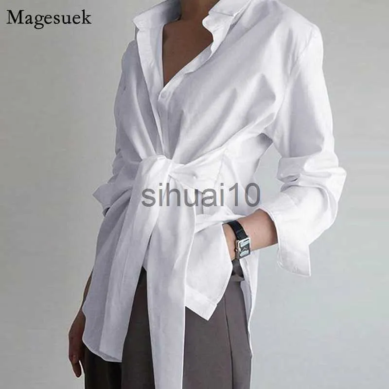 Women's Blouses Shirts Long Sleeve Women Shirt Blouse Button White Blouses Female Ruched Black Loose Shirts For Women Cotton Office Blouses New 18659 J230621