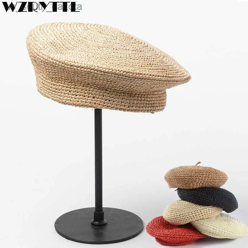 2020 NOWOŚĆ BERETY MODY Regulowane Str Beret Women Str Hat Ladies Flat Cap French Style Hand Hook Papyrus Beret Hat L230523