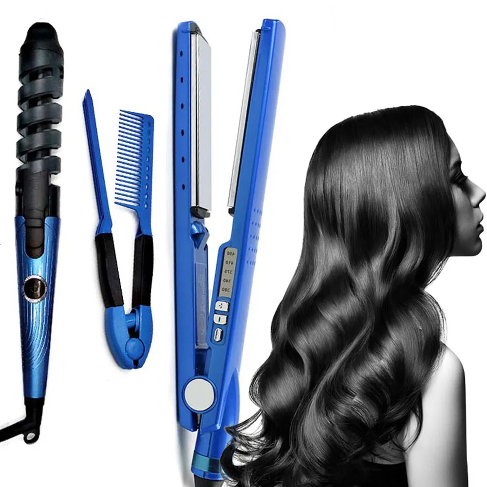 Hair Straighteners 3 in1 Professional Straightener Curling Iron Set PTC Heating Flat Comb Tourmaline Ceramic with Digital Max 230 450 230620