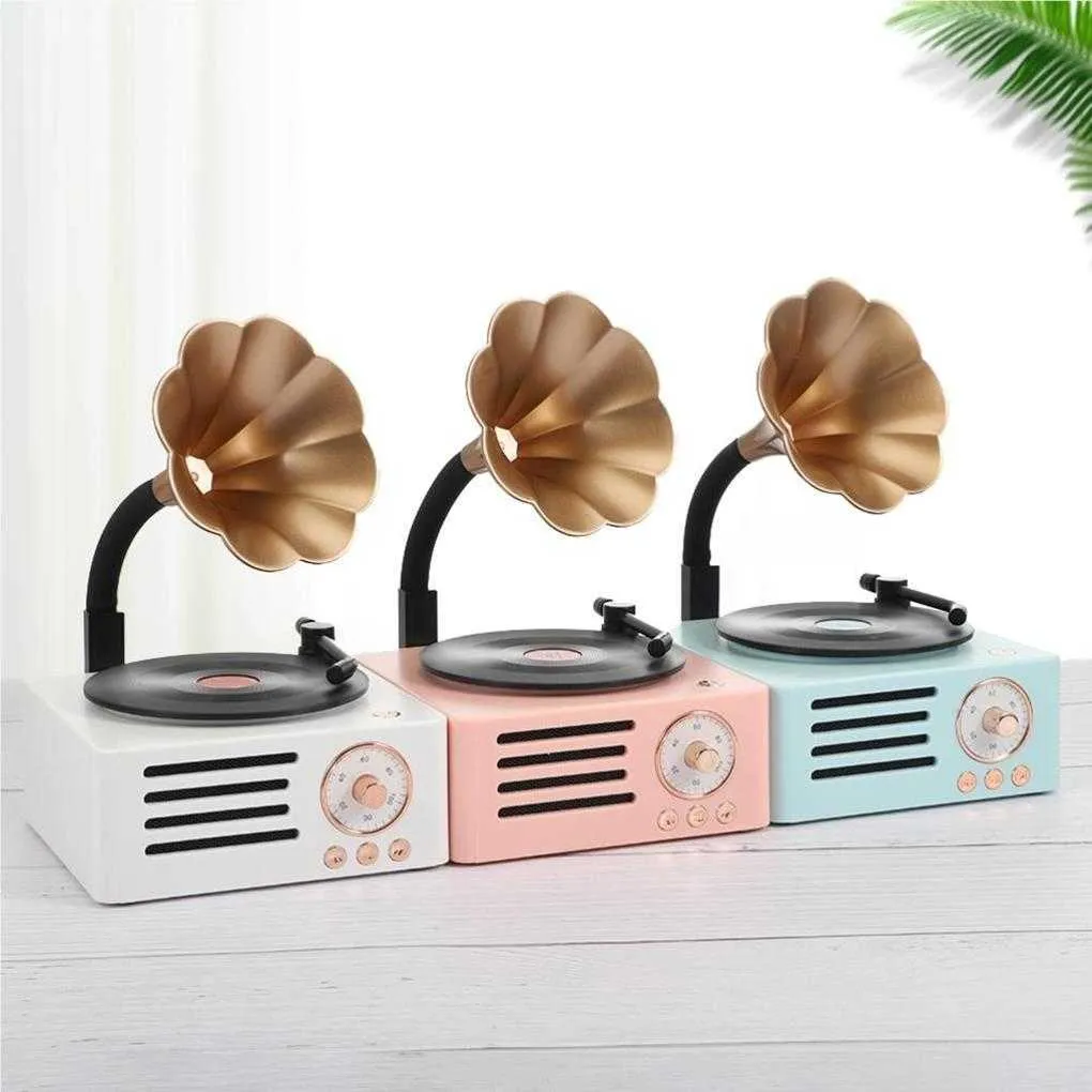 Mini hoparlörler retro mini fonograf hoparlör kablosuz döner müzik çalar ses subwoofer radyo ses kutusu mavi