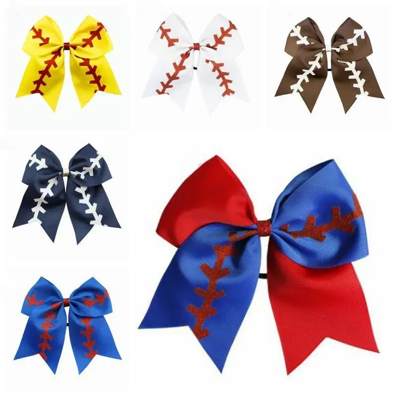 Rabo de andorinha Suportes para rabo de cavalo Softball Team Baseball Cheer Bows Kids Rugby Bow Cheerleading Girl Band Acessórios 8 Polegadas CZYQ6299