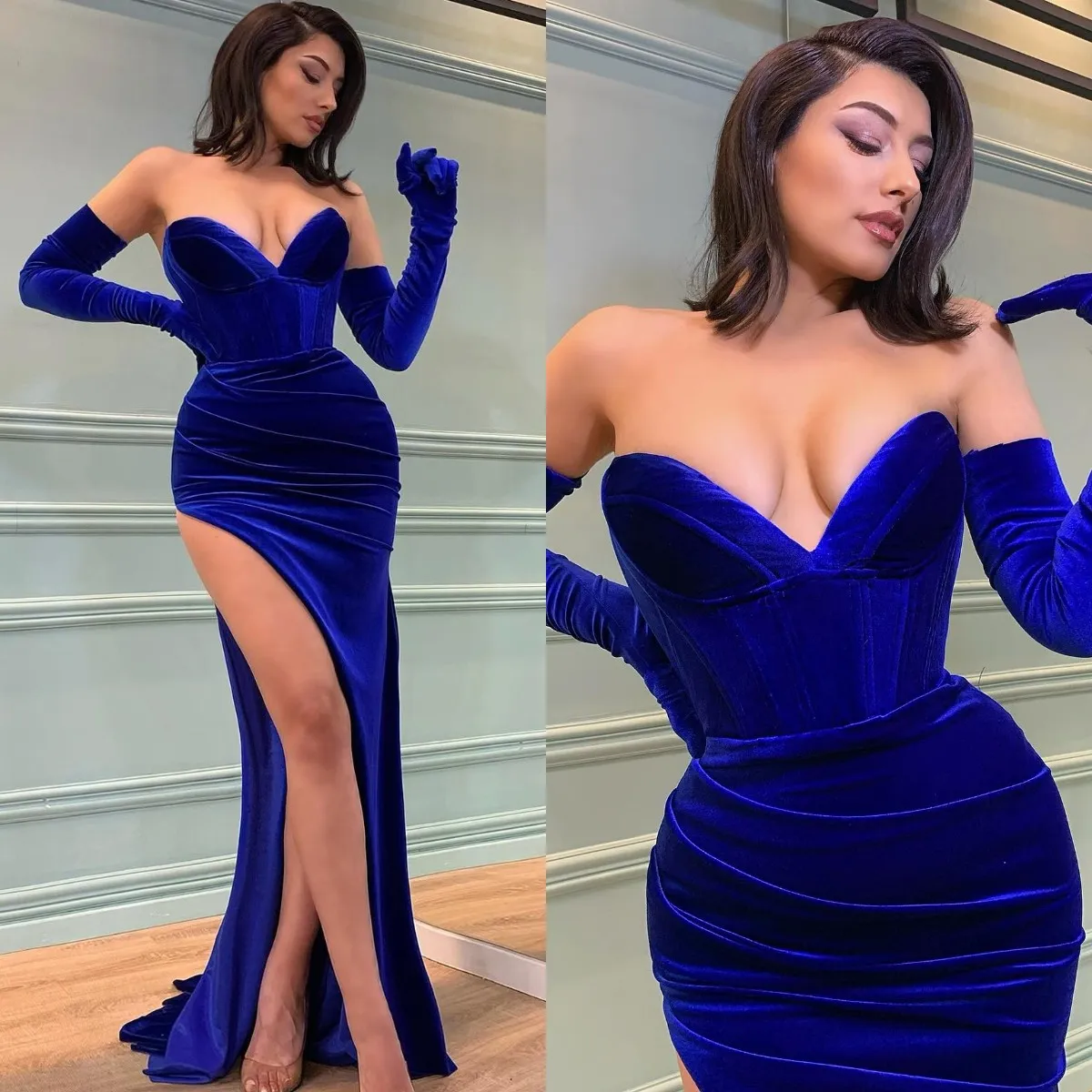 Royal Blue Velvet Sheath Prom Dress, Square Neck,... From Missbeautydress,  $175.47