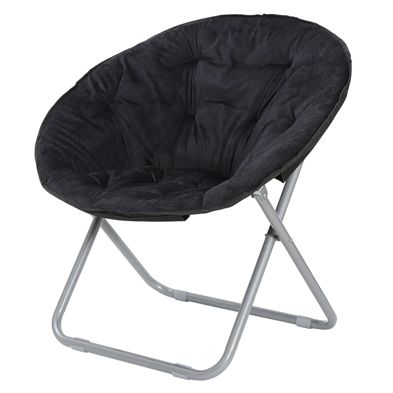 Chaise soucoupe pliante portable fausse fourrure douce avec cadre en métal pour salon noir