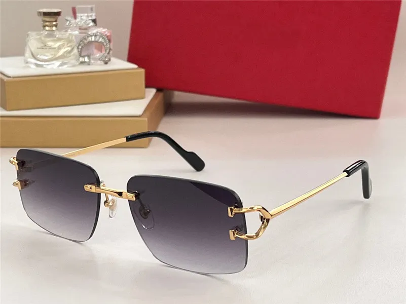 New fashion design square sunglasses 0330 rimless K gold frame simple and popular style outdoor uv400 protection glasses