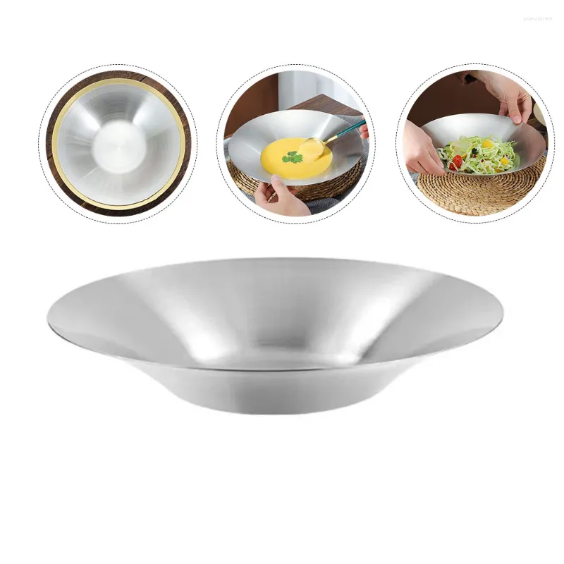 Dinnerware Sets Pasta Salad Bowl Korean Noddle Plate Spaghetti Noodles Stainless Steel Dinner Round Dish Banquet Snack Trays