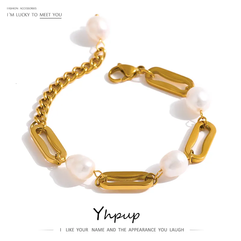 Bracelet Yhpup Chaîne En Acier Inoxydable Bracelet Élégant Perle Naturelle Bijoux En Métal Étanche Accessoires Filles Cadeau 230620