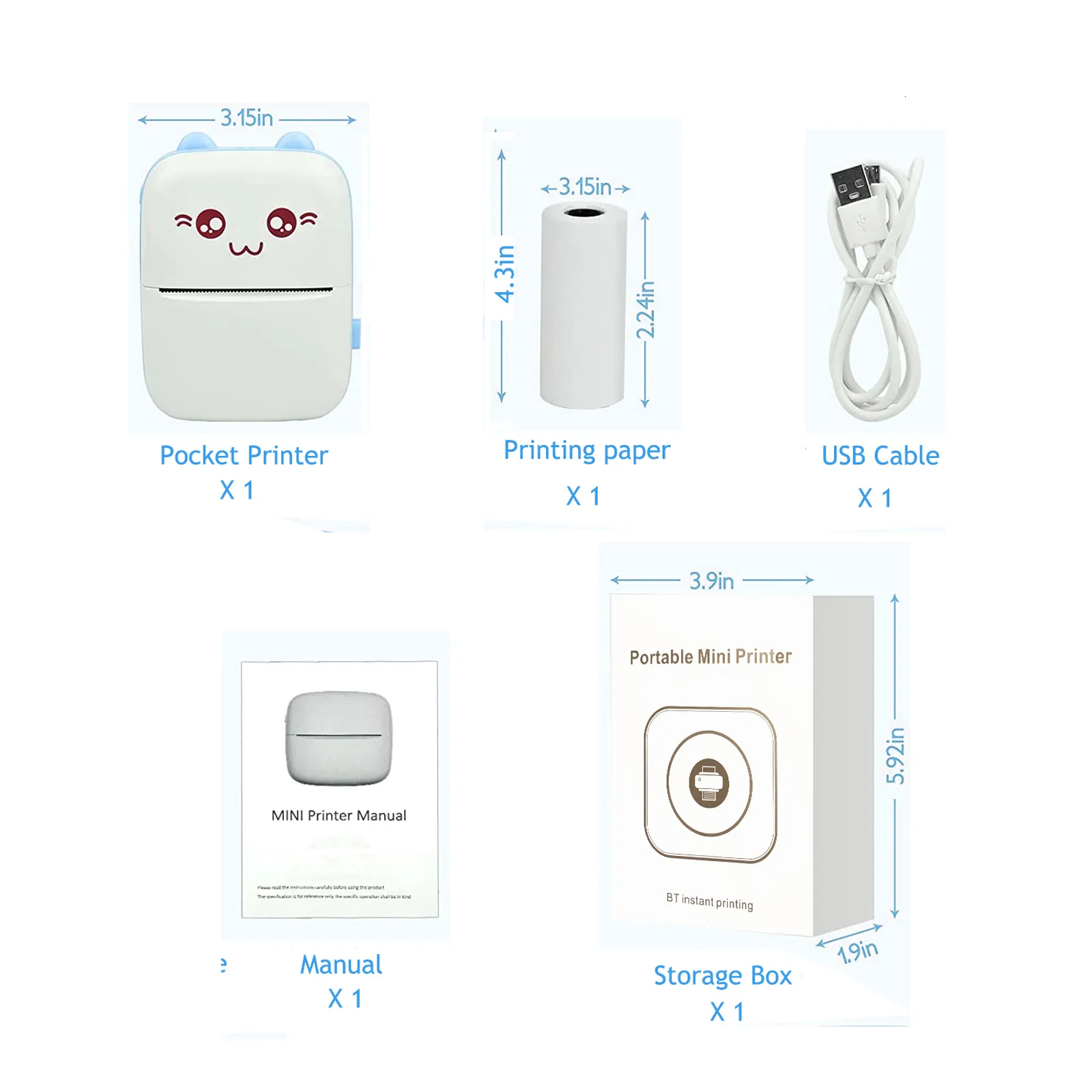 IMPRIMANTE,BLACK--Imprimante Thermique Portable De Poche, Papier Photo, Panda, Impression 58mm