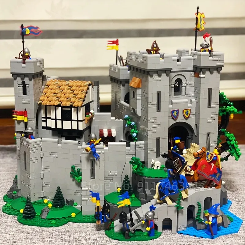 Blocos em estoque 10305 leão rei cavaleiros medieval castelo modelo construção montagem tijolos conjunto brinquedos para crianças presentes de brinquedo natal 230621