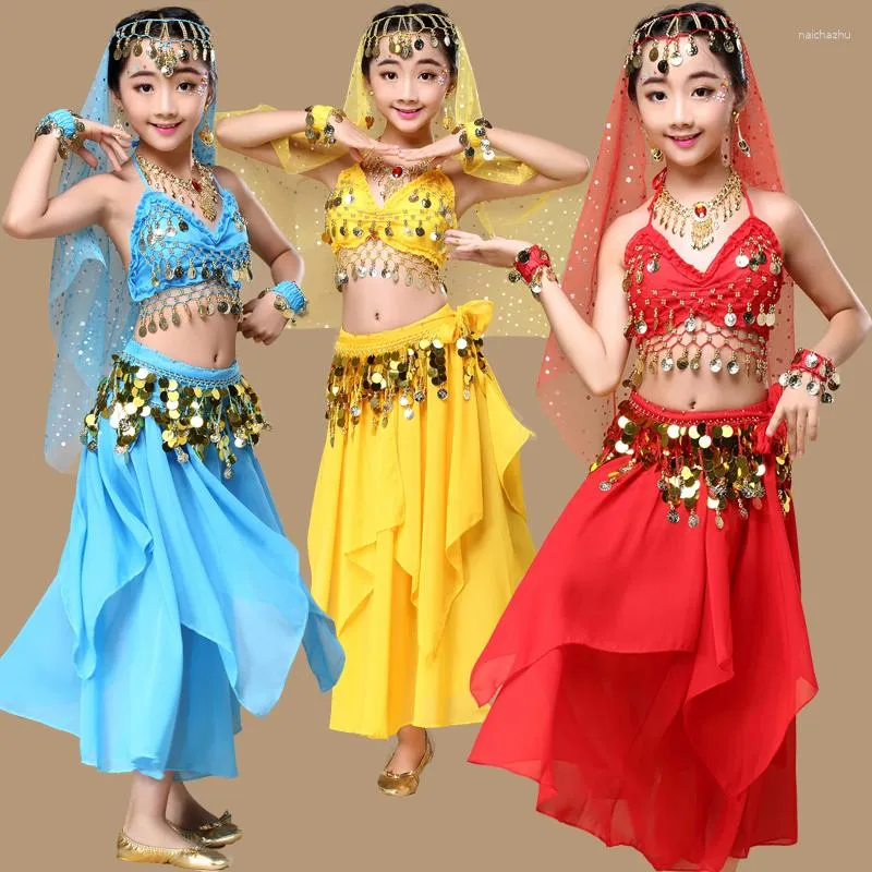 ステージウェア4PCS/1Set Kids Professional India Dance Children Belly Costumes for Girls Egypt Dancing Bellydance Costume