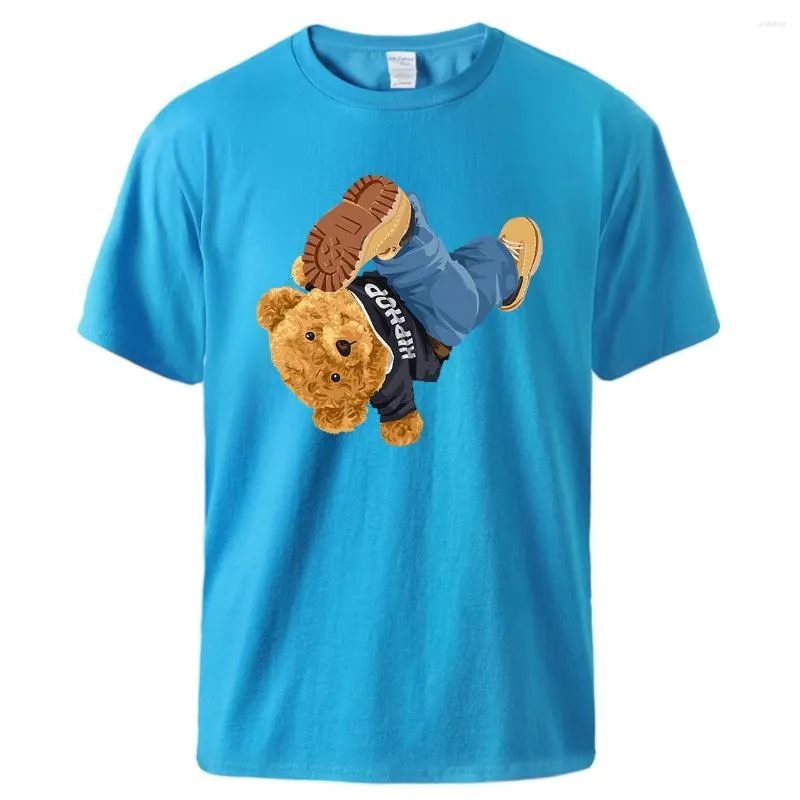 Herr t-skjortor en upp och ner björntryckning av män tee skjorta mjuk andas lös t-shirt bomull bekväm streetwear grundläggande original