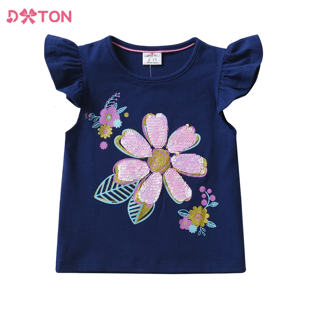 T ercts dxton Kids Kids Flower Print Tees Baby Toddlers equins Tops Summer Flare Sleeve Cotton Shirt Tirt Clothing 230620