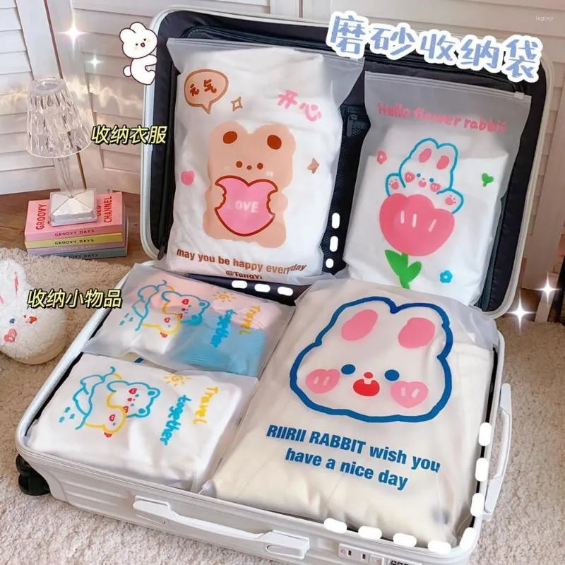 Storage Bags 5pcs/lot Cartoon Kawaii Plastic Bag Portable Transparent Travel Clothes Organizer Pouch Clothing Seal Pack