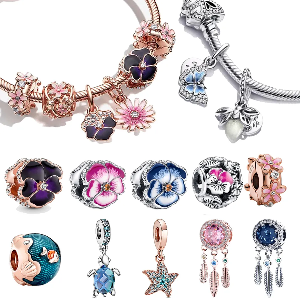 2023 NEW S925 Silver Color Charms Bracelets Flower Pendant DIY FIT Pandora Necklace Hights High