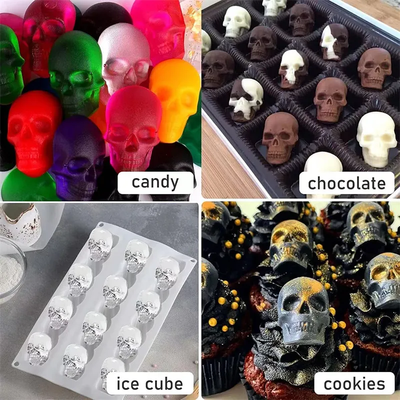 Halloween Baking Moulds Skull Candy Mold Silicone Skull Shape Gummy Chocolate Candies Jelly Mould