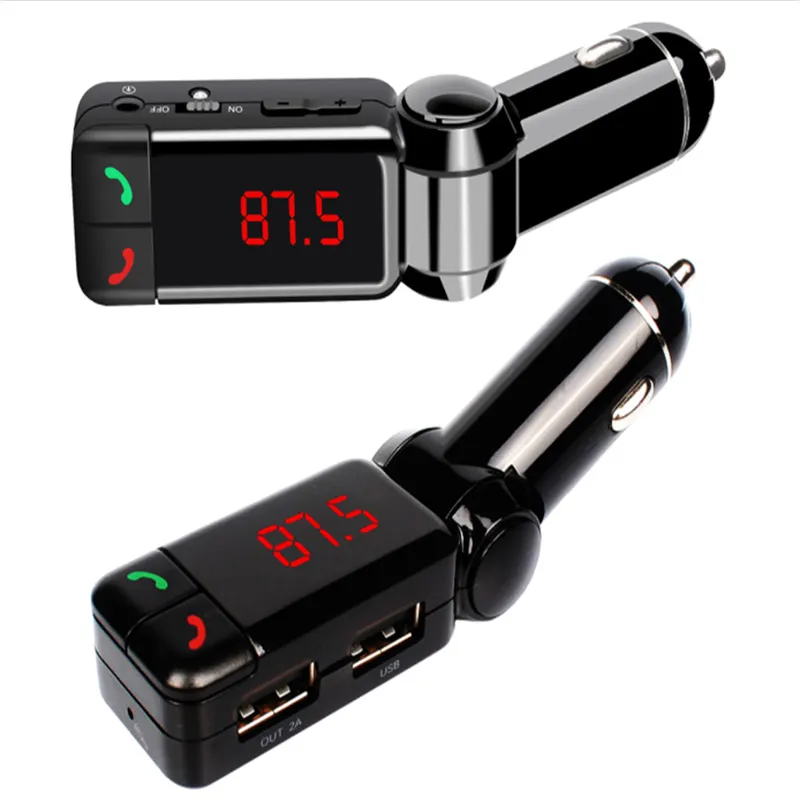 Bil Bluetooth-kompatibel FM-sändare bilkit Hands gratis mp3-spelare trådlös radio aux billaddare USB SD
