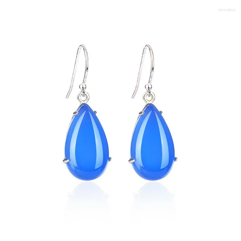 Stud Earrings 2023 925 Sterling Silver Retro Light Luxury Blue Chalcedony Transparent Temperament Drop Shaped Female Jewel