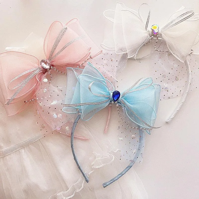 Hårtillbehör 10st/Lot Mesh Multi-Layer Bow Diamond pannband Fashion för Baby Temperament Hairband Girl Band Headwear